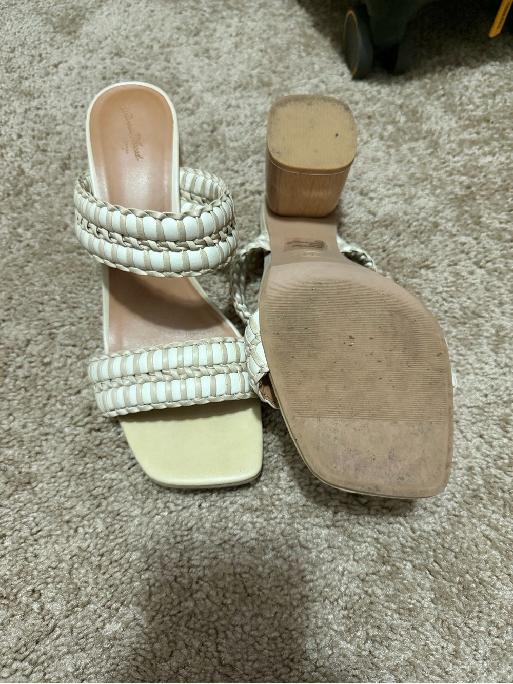 Universal Thread Cream Braided-Strap Block Heel Mules